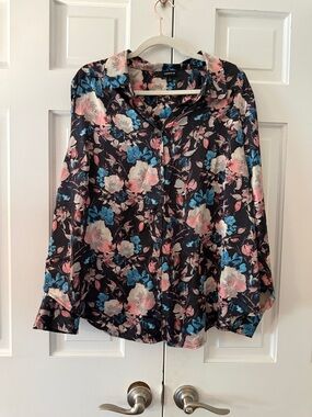 torrid Black Floral Button-Down Shirt with Pink & Blue Blooms